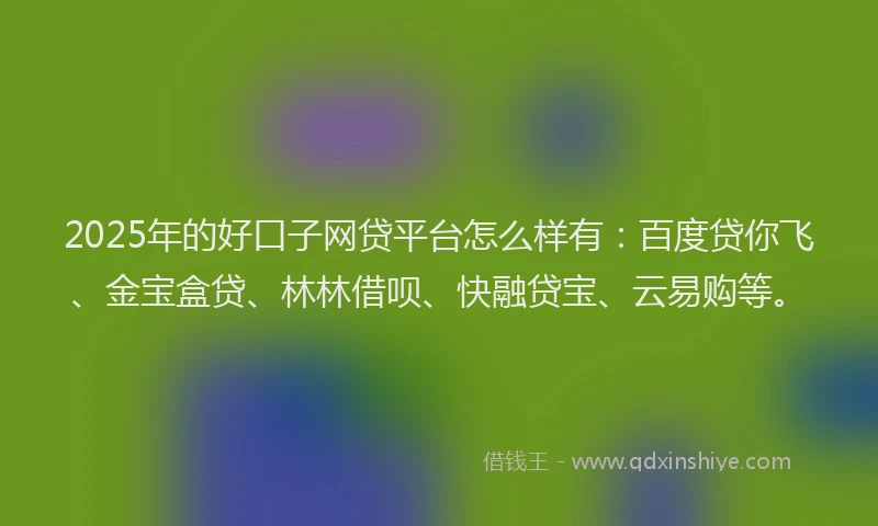 2025年的好口子网贷平台怎么样有：百度贷你飞、金宝盒贷、林林借呗、快融贷宝、云易购等。