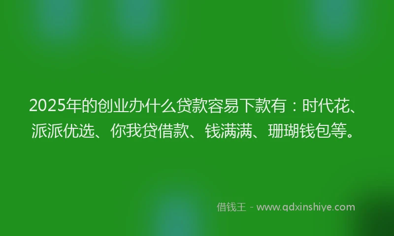 2025年的创业办什么贷款容易下款有：时代花、派派优选、你我贷借款、钱满满、珊瑚钱包等。