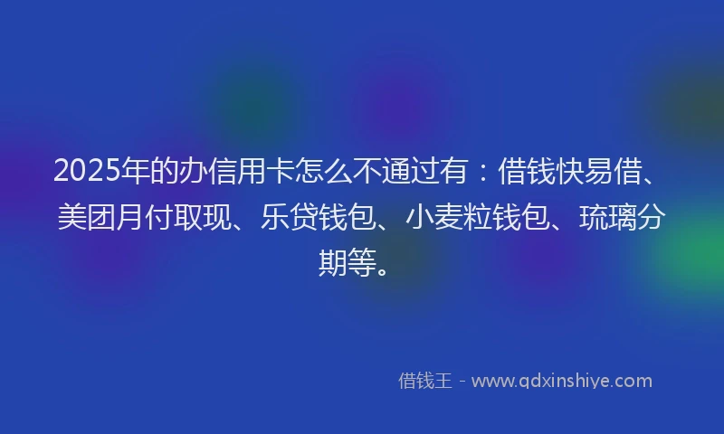 2025年的办信用卡怎么不通过有：借钱快易借、美团月付取现、乐贷钱包、小麦粒钱包、琉璃分期等。