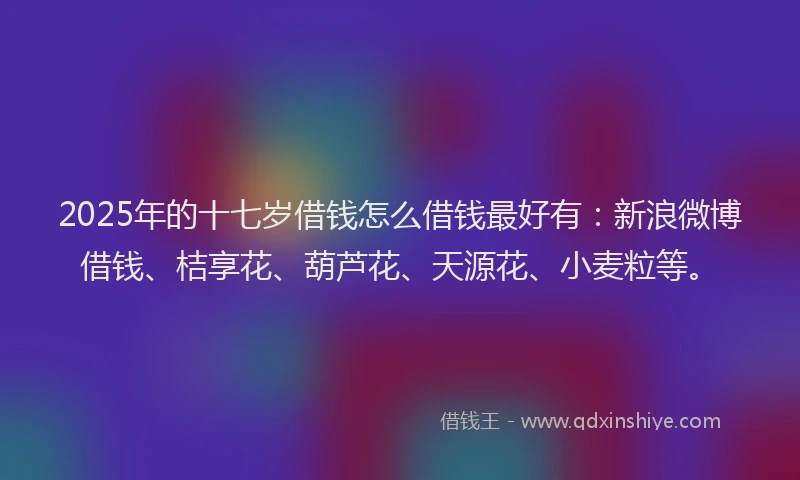 2025年的十七岁借钱怎么借钱最好有：新浪微博借钱、桔享花、葫芦花、天源花、小麦粒等。