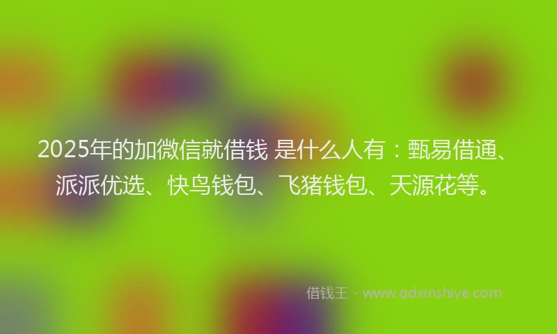 2025年的加微信就借钱 是什么人有：甄易借通、派派优选、快鸟钱包、飞猪钱包、天源花等。