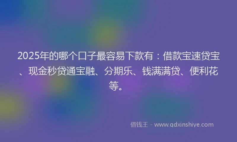 2025年的哪个口子最容易下款有：借款宝速贷宝、现金秒贷通宝融、分期乐、钱满满贷、便利花等。
