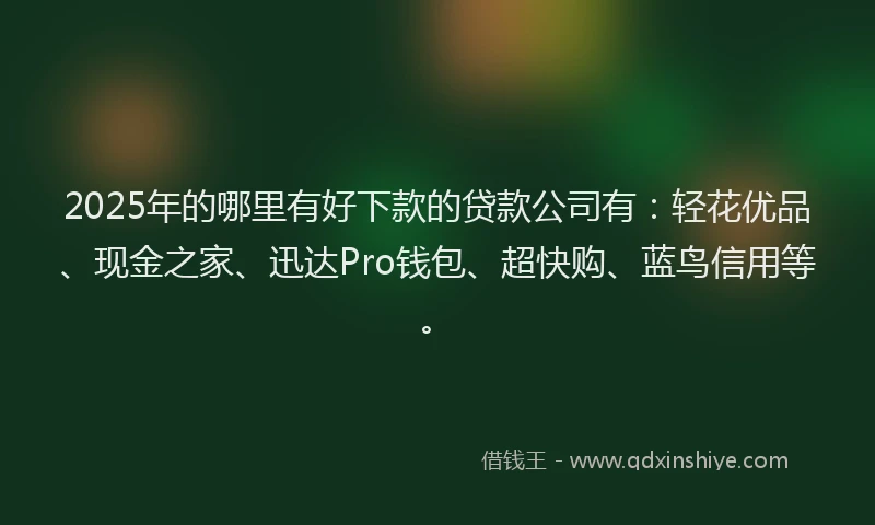 2025年的哪里有好下款的贷款公司有：轻花优品、现金之家、迅达Pro钱包、超快购、蓝鸟信用等。