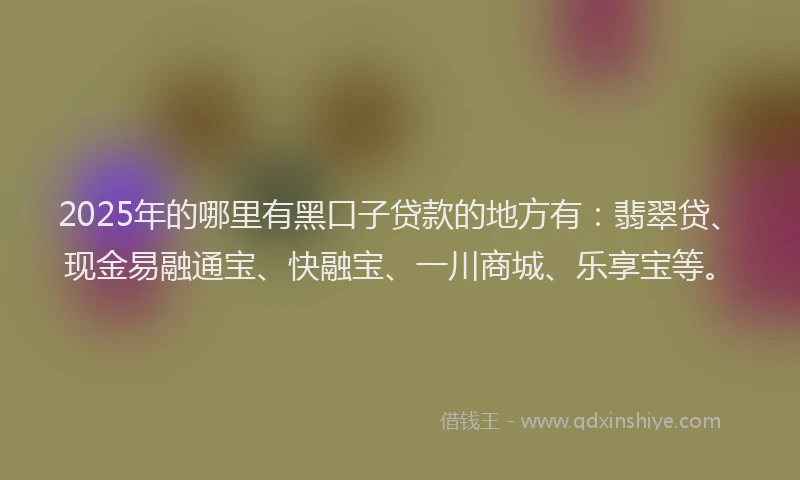 2025年的哪里有黑口子贷款的地方有：翡翠贷、现金易融通宝、快融宝、一川商城、乐享宝等。