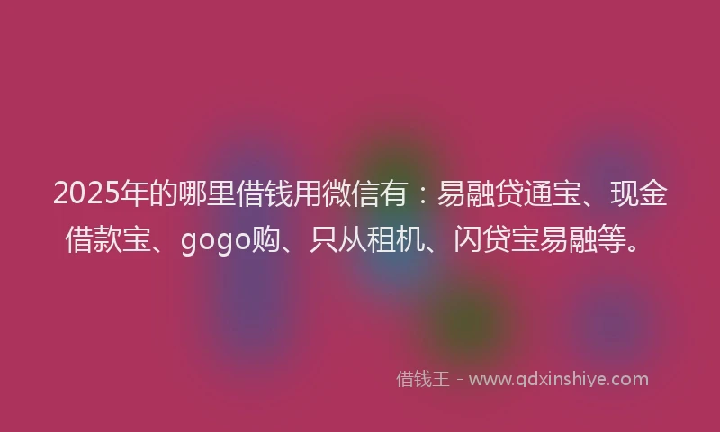 2025年的哪里借钱用微信有：易融贷通宝、现金借款宝、gogo购、只从租机、闪贷宝易融等。
