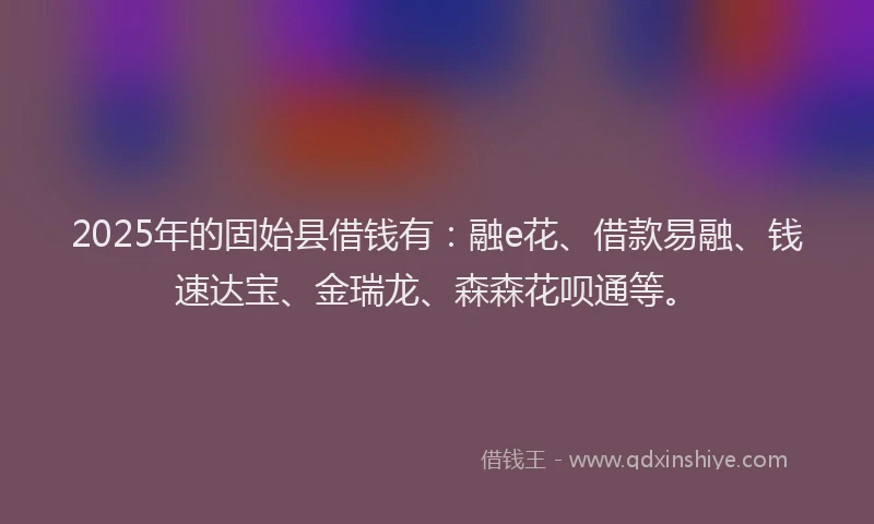 2025年的固始县借钱有：融e花、借款易融、钱速达宝、金瑞龙、森森花呗通等。