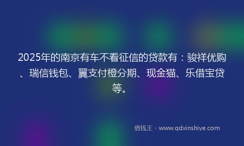 2025年的南京有车不看征信的贷款有：骏祥优购、瑞信钱包、翼支付橙分期、现金猫、乐借宝贷等。