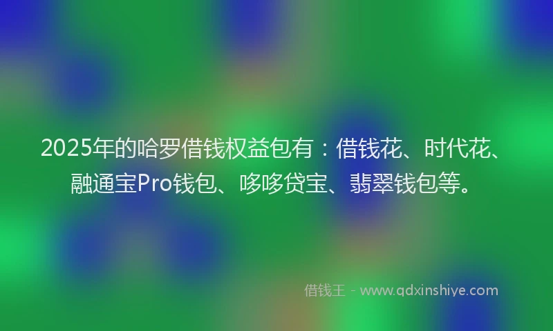 2025年的哈罗借钱权益包有：借钱花、时代花、融通宝Pro钱包、哆哆贷宝、翡翠钱包等。