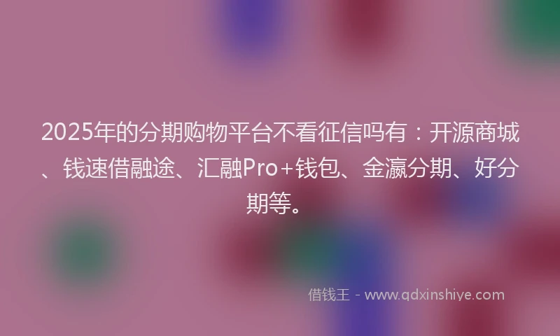 2025年的分期购物平台不看征信吗有：开源商城、钱速借融途、汇融Pro+钱包、金瀛分期、好分期等。