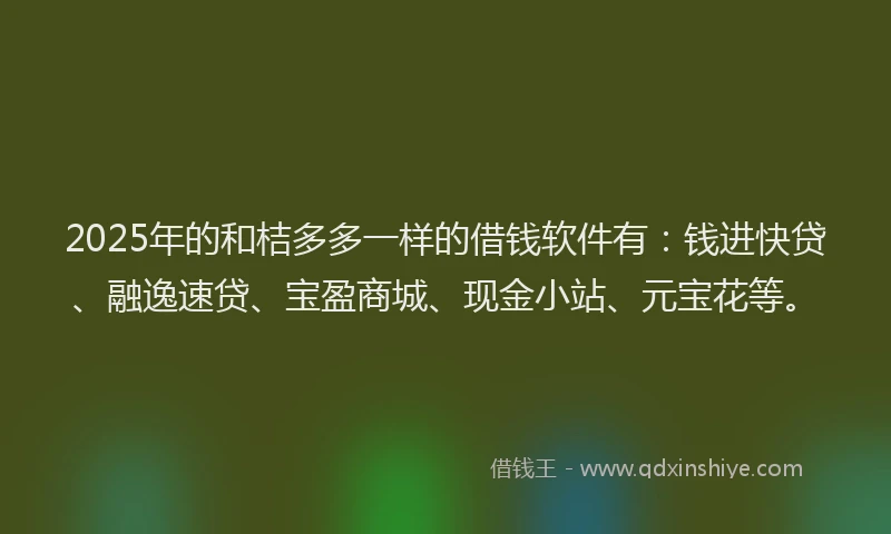 2025年的和桔多多一样的借钱软件有：钱进快贷、融逸速贷、宝盈商城、现金小站、元宝花等。