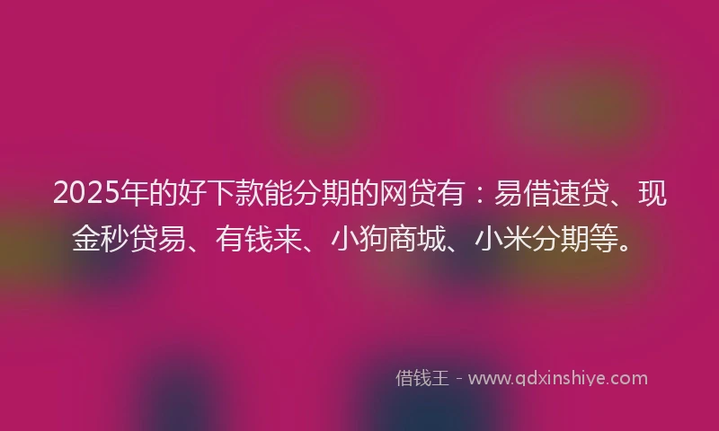 2025年的好下款能分期的网贷有：易借速贷、现金秒贷易、有钱来、小狗商城、小米分期等。
