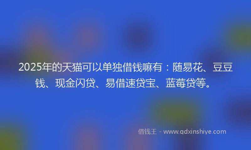 2025年的天猫可以单独借钱嘛有：随易花、豆豆钱、现金闪贷、易借速贷宝、蓝莓贷等。