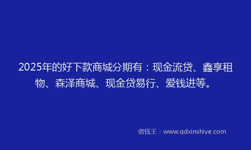 2025年的好下款商城分期有：现金流贷、鑫享租物、森泽商城、现金贷易行、爱钱进等。