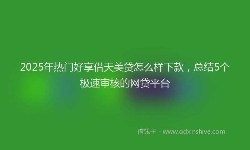 2025年热门好享借天美贷怎么样下款，总结5个极速审核的网贷平台