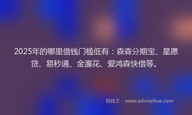 2025年的哪里借钱门槛低有：森森分期宝、星愿贷、易秒通、金瀛花、爱鸿森快借等。
