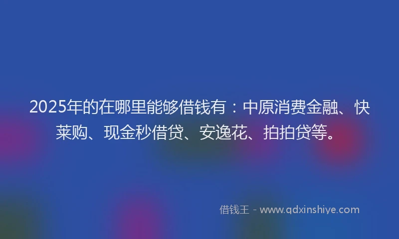 2025年的在哪里能够借钱有：中原消费金融、快莱购、现金秒借贷、安逸花、拍拍贷等。