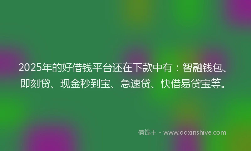 2025年的好借钱平台还在下款中有：智融钱包、即刻贷、现金秒到宝、急速贷、快借易贷宝等。