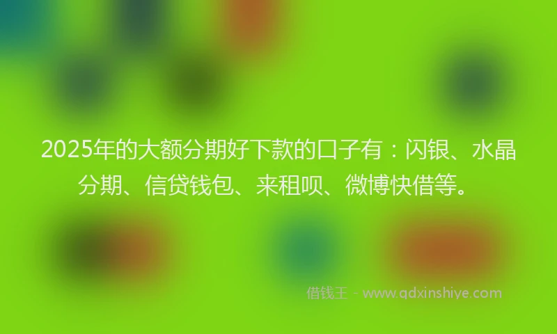 2025年的大额分期好下款的口子有：闪银、水晶分期、信贷钱包、来租呗、微博快借等。