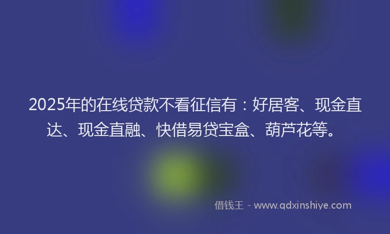 2025年的在线贷款不看征信有：好居客、现金直达、现金直融、快借易贷宝盒、葫芦花等。