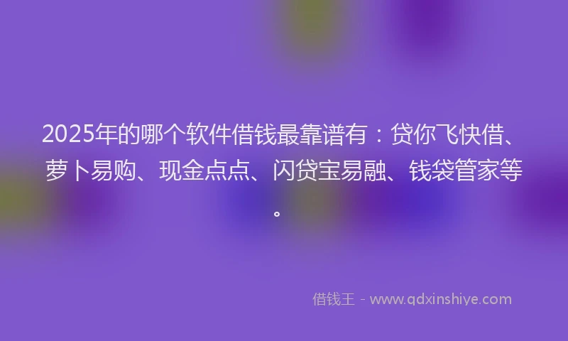 2025年的哪个软件借钱最靠谱有：贷你飞快借、萝卜易购、现金点点、闪贷宝易融、钱袋管家等。