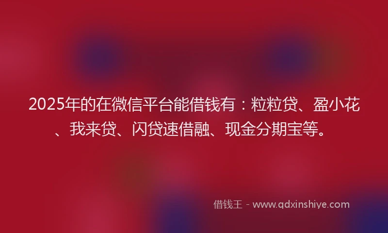 2025年的在微信平台能借钱有：粒粒贷、盈小花、我来贷、闪贷速借融、现金分期宝等。