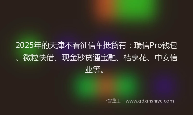 2025年的天津不看征信车抵贷有：瑞信Pro钱包、微粒快借、现金秒贷通宝融、桔享花、中安信业等。