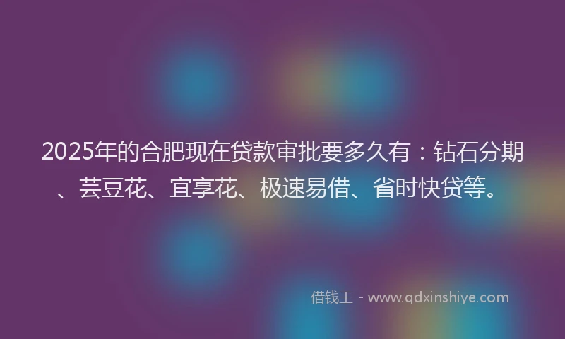 2025年的合肥现在贷款审批要多久有：钻石分期、芸豆花、宜享花、极速易借、省时快贷等。
