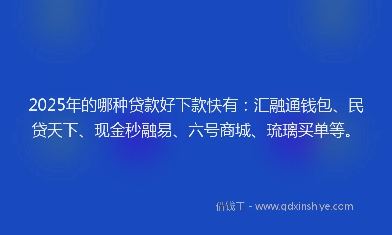 2025年的哪种贷款好下款快有：汇融通钱包、民贷天下、现金秒融易、六号商城、琉璃买单等。