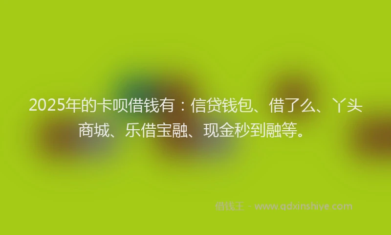 2025年的卡呗借钱有：信贷钱包、借了么、丫头商城、乐借宝融、现金秒到融等。