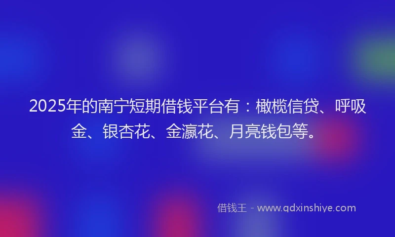 2025年的南宁短期借钱平台有：橄榄信贷、呼吸金、银杏花、金瀛花、月亮钱包等。