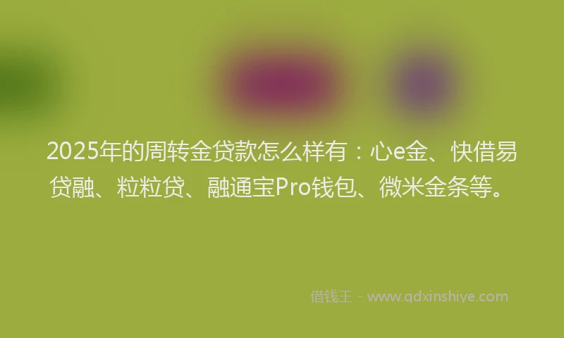 2025年的周转金贷款怎么样有：心e金、快借易贷融、粒粒贷、融通宝Pro钱包、微米金条等。