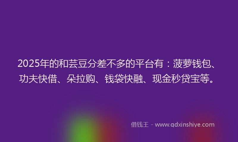 2025年的和芸豆分差不多的平台有：菠萝钱包、功夫快借、朵拉购、钱袋快融、现金秒贷宝等。