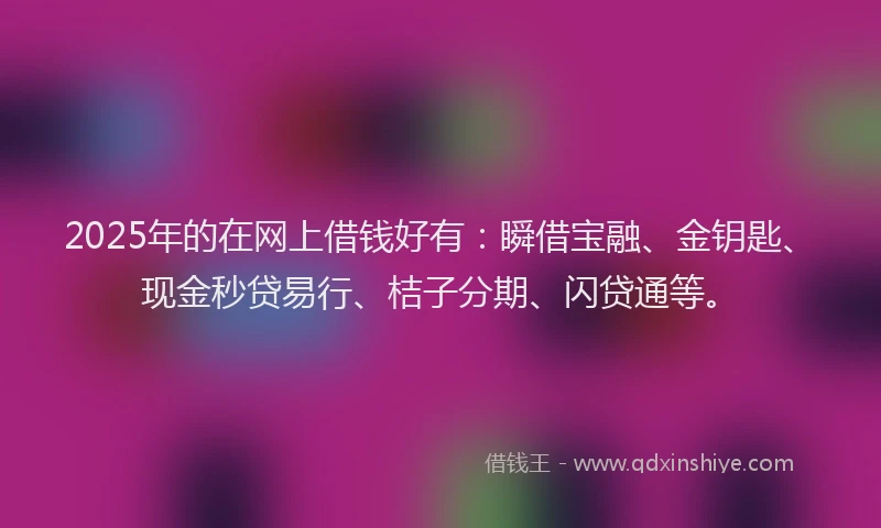 2025年的在网上借钱好有：瞬借宝融、金钥匙、现金秒贷易行、桔子分期、闪贷通等。