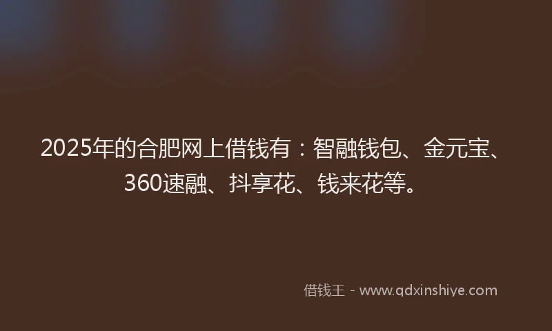 2025年的合肥网上借钱有：智融钱包、金元宝、360速融、抖享花、钱来花等。