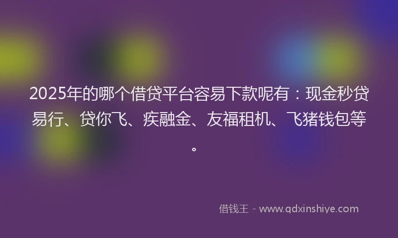 2025年的哪个借贷平台容易下款呢有：现金秒贷易行、贷你飞、疾融金、友福租机、飞猪钱包等。