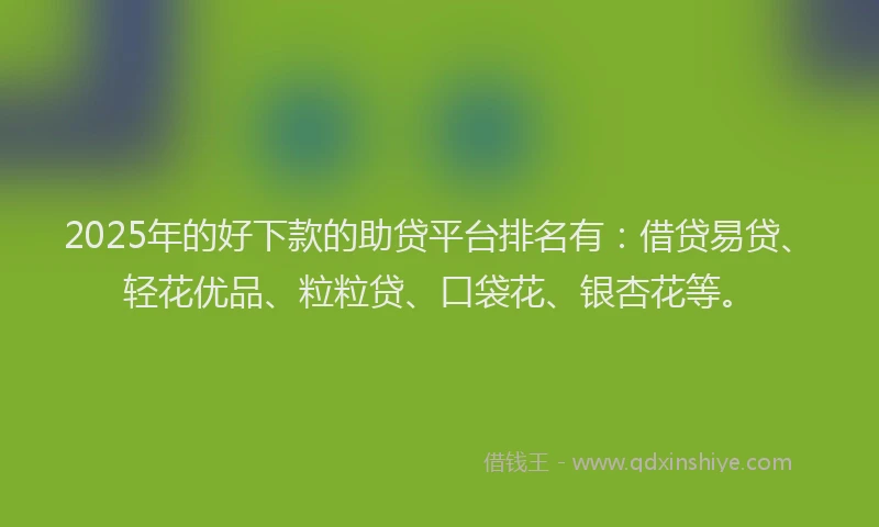 2025年的好下款的助贷平台排名有：借贷易贷、轻花优品、粒粒贷、口袋花、银杏花等。