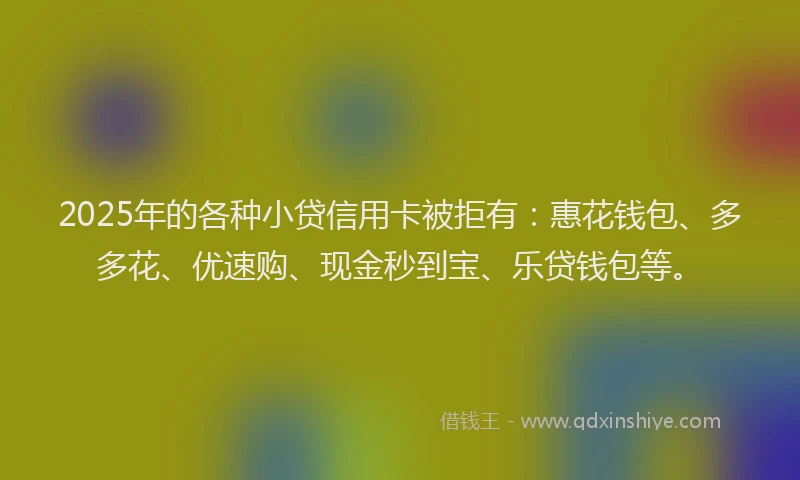 2025年的各种小贷信用卡被拒有：惠花钱包、多多花、优速购、现金秒到宝、乐贷钱包等。