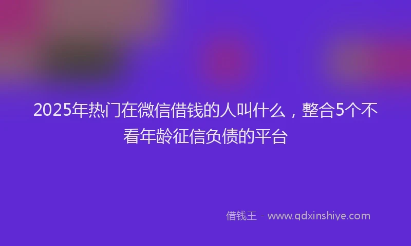 2025年热门在微信借钱的人叫什么，整合5个不看年龄征信负债的平台