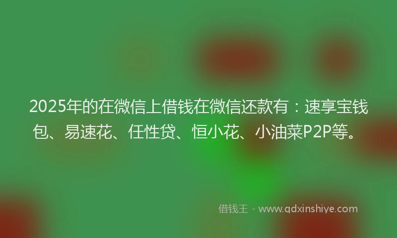 2025年的在微信上借钱在微信还款有：速享宝钱包、易速花、任性贷、恒小花、小油菜P2P等。