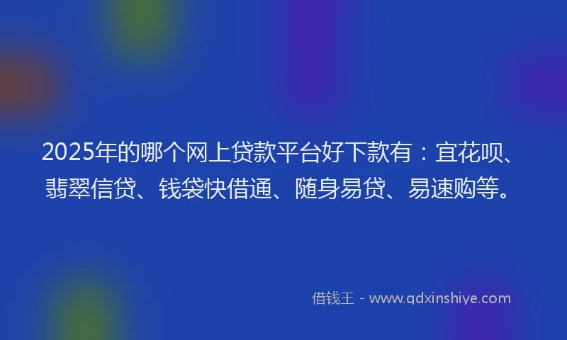 2025年的哪个网上贷款平台好下款有：宜花呗、翡翠信贷、钱袋快借通、随身易贷、易速购等。