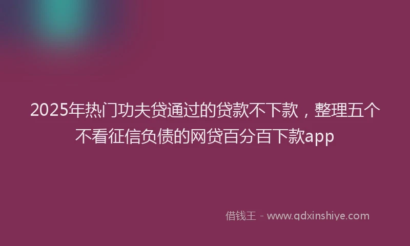 2025年热门功夫贷通过的贷款不下款，整理五个不看征信负债的网贷百分百下款app