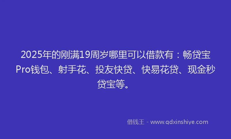 2025年的刚满19周岁哪里可以借款有：畅贷宝Pro钱包、射手花、投友快贷、快易花贷、现金秒贷宝等。