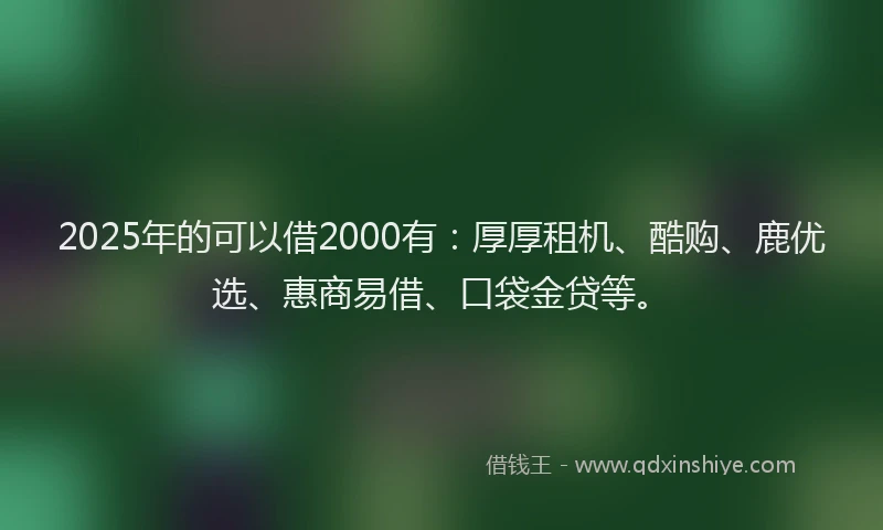 2025年的可以借2000有：厚厚租机、酷购、鹿优选、惠商易借、口袋金贷等。