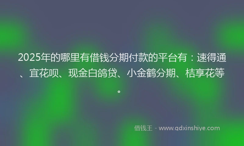 2025年的哪里有借钱分期付款的平台有：速得通、宜花呗、现金白鸽贷、小金鹤分期、桔享花等。