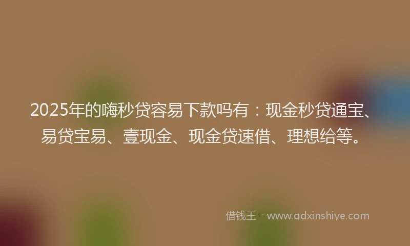 2025年的嗨秒贷容易下款吗有：现金秒贷通宝、易贷宝易、壹现金、现金贷速借、理想给等。