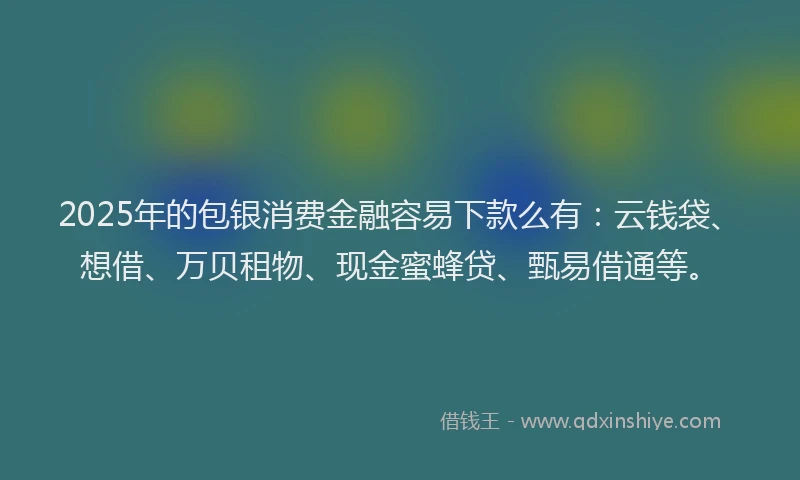 2025年的包银消费金融容易下款么有：云钱袋、想借、万贝租物、现金蜜蜂贷、甄易借通等。