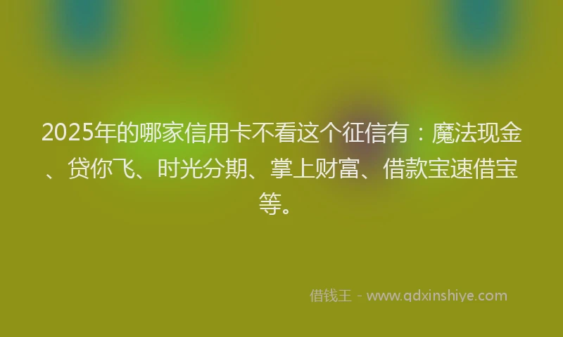 2025年的哪家信用卡不看这个征信有：魔法现金、贷你飞、时光分期、掌上财富、借款宝速借宝等。