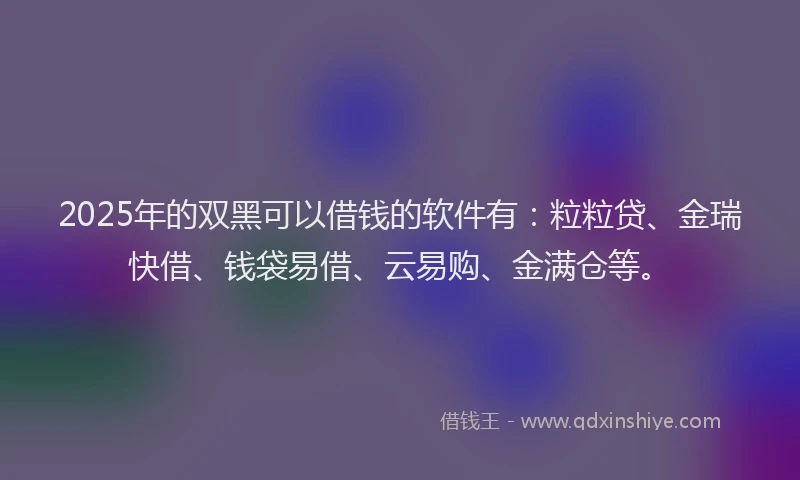 2025年的双黑可以借钱的软件有：粒粒贷、金瑞快借、钱袋易借、云易购、金满仓等。