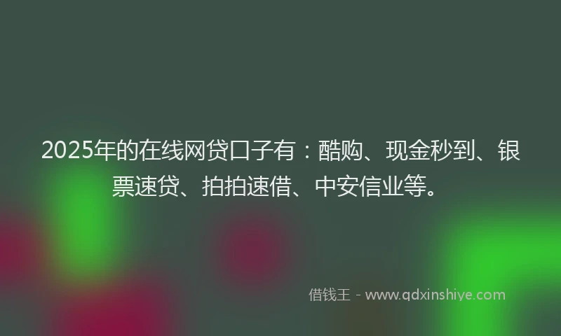 2025年的在线网贷口子有：酷购、现金秒到、银票速贷、拍拍速借、中安信业等。