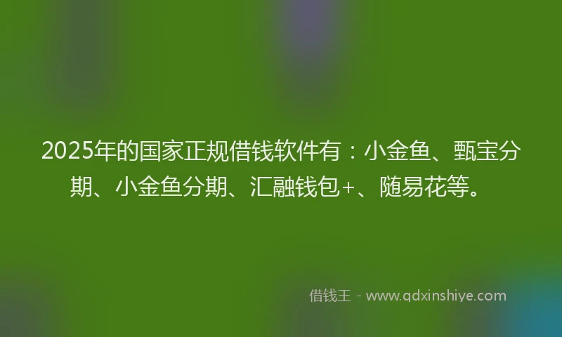 2025年的国家正规借钱软件有：小金鱼、甄宝分期、小金鱼分期、汇融钱包+、随易花等。